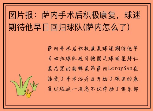 图片报：萨内手术后积极康复，球迷期待他早日回归球队(萨内怎么了)