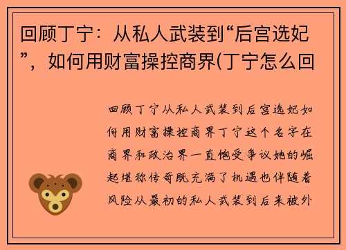 回顾丁宁：从私人武装到“后宫选妃”，如何用财富操控商界(丁宁怎么回事)